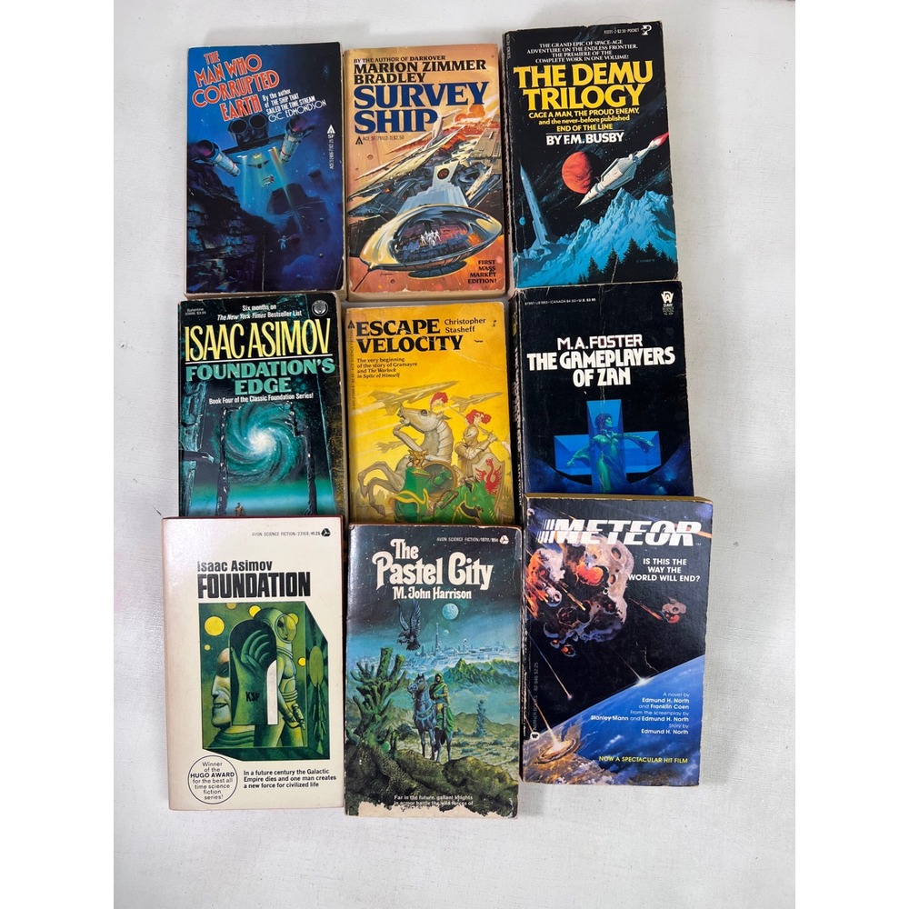 9 Vintage Sci-Fi Books  Asimov,‎ Busby, Bradley, Foster Futuristic Most from 90s